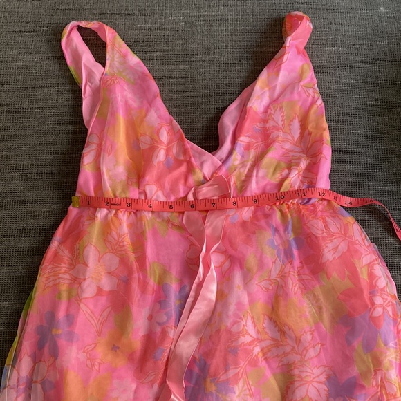 Vintage 60s Retro Floral Nylon Babydoll Top Side Vents M - Picture 5 of 6